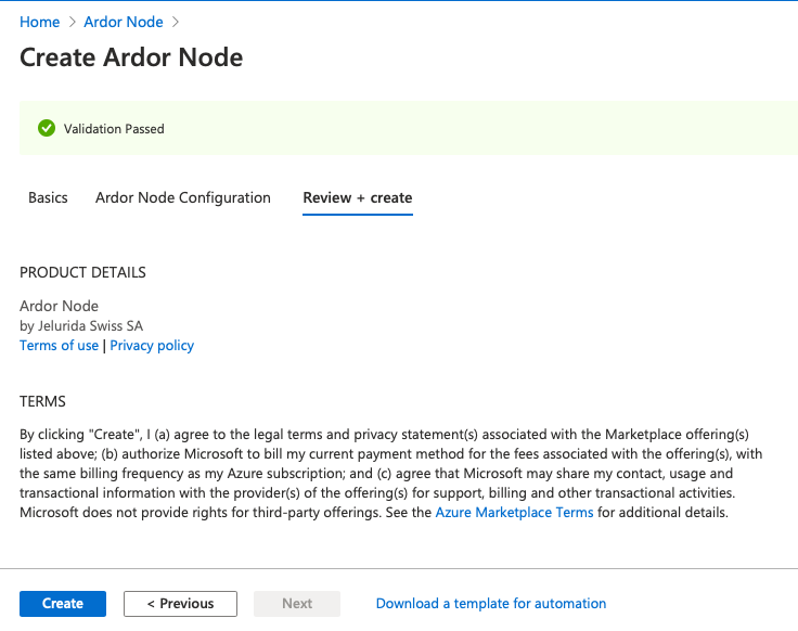Review and Create Ardor Node